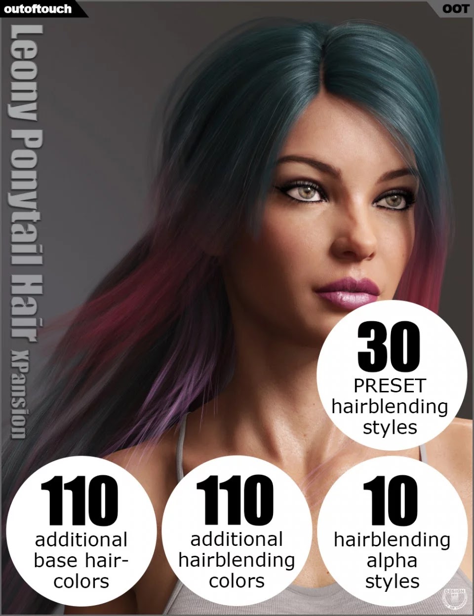 OOT Hairblending 2.0 Texture XPansion for Leony Wet & Dry Ponytail Hair_DAZ3D下载站