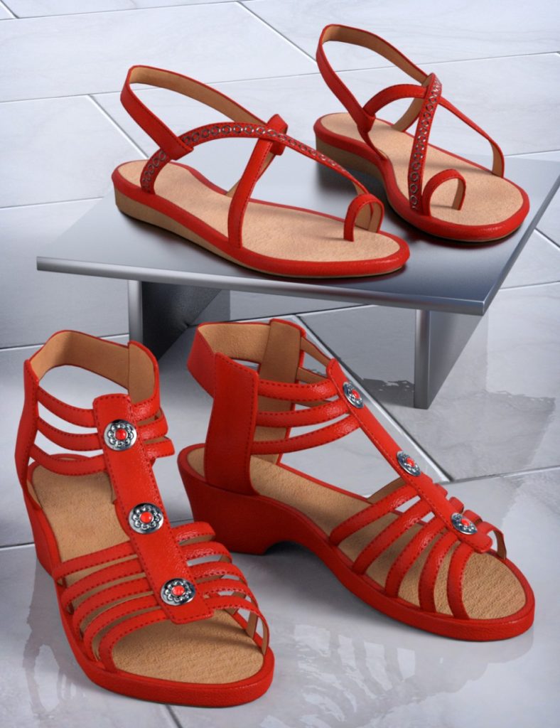 Patchwork Shoes: Sandals 1 & 2 for Genesis 3 and Genesis 8 Female(s)_DAZ3DDL