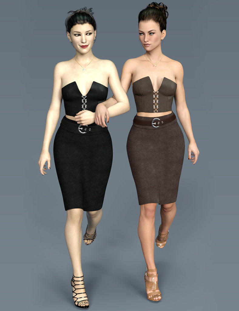 Pencil Skirt and Laced Bustier Set for G3F_DAZ3DDL