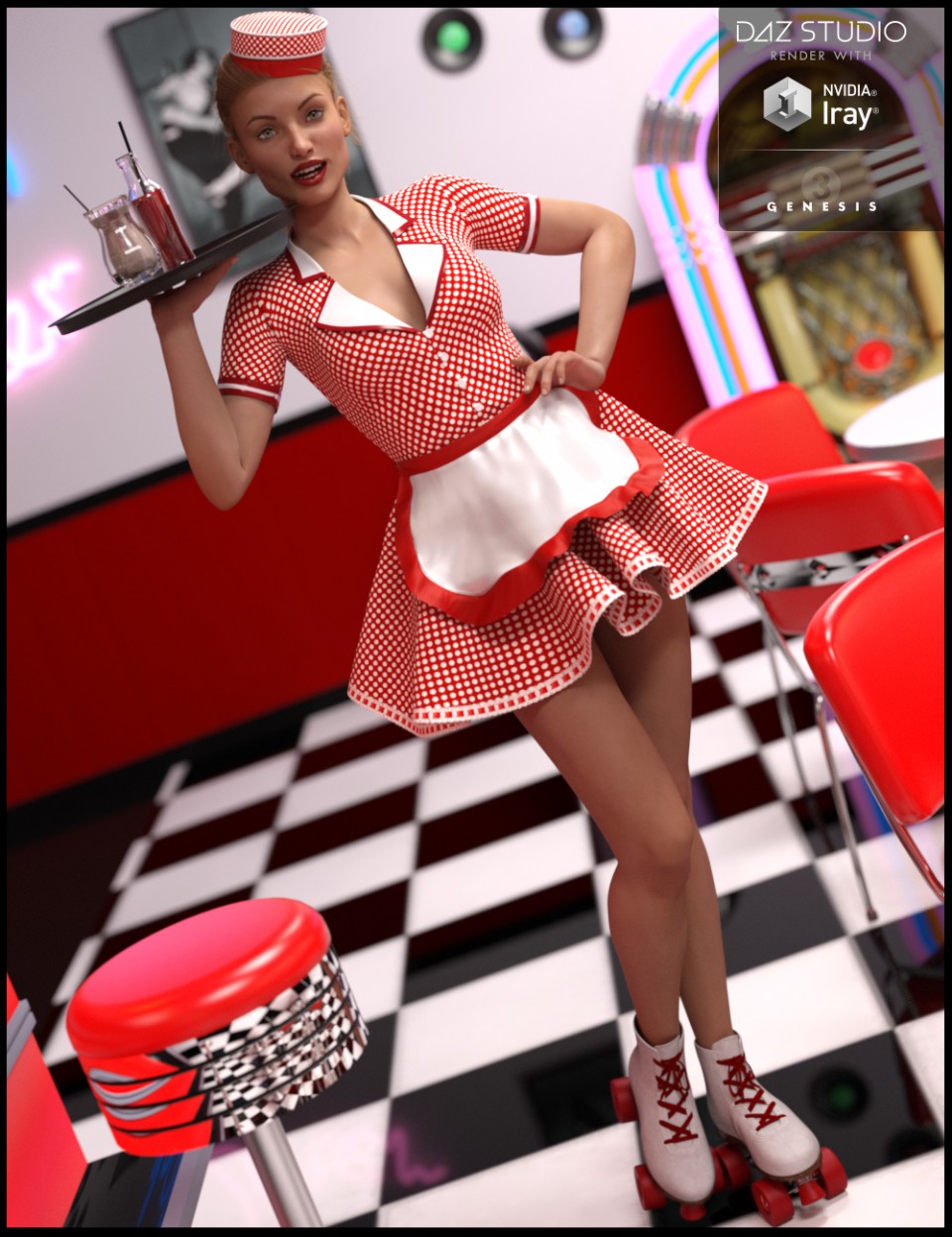 Rolling Diner Waitress Outfit for Genesis 3 Female(s)_DAZ3DDL