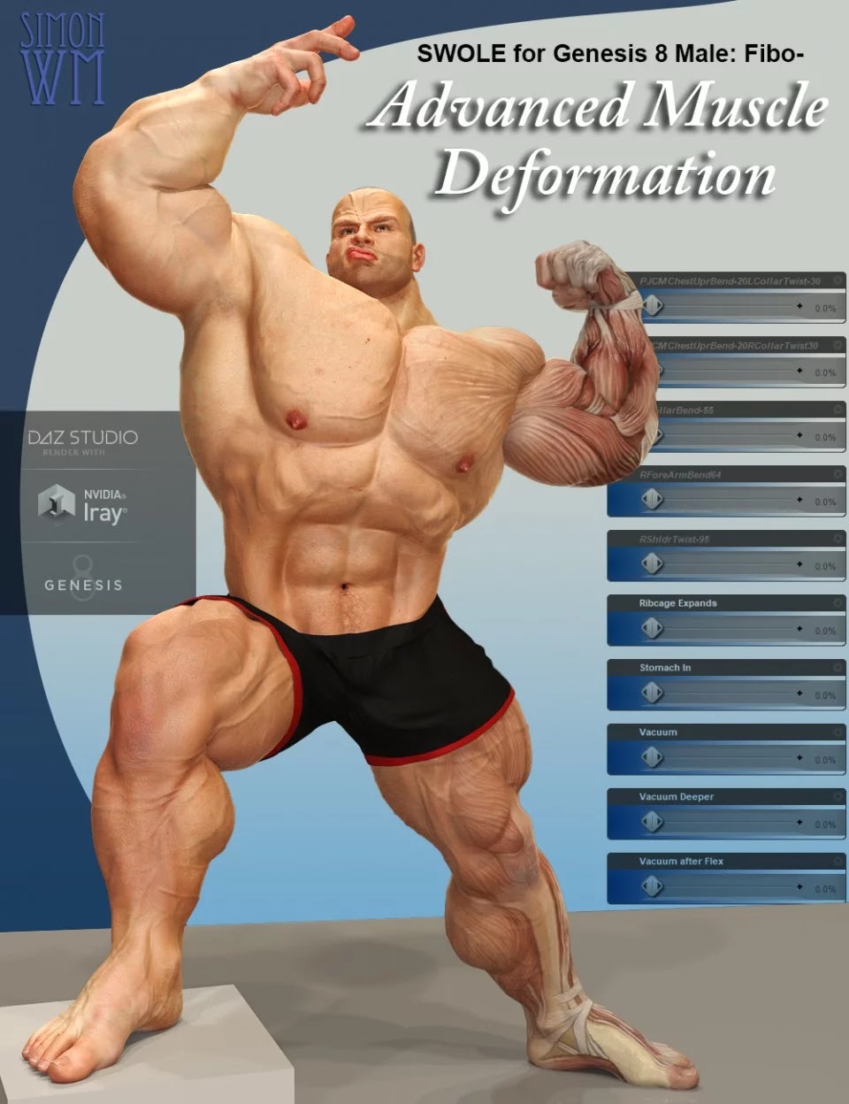 SWOLE for Genesis 8 Male: Fibo – Advanced Muscle Deformation_DAZ3D下载站