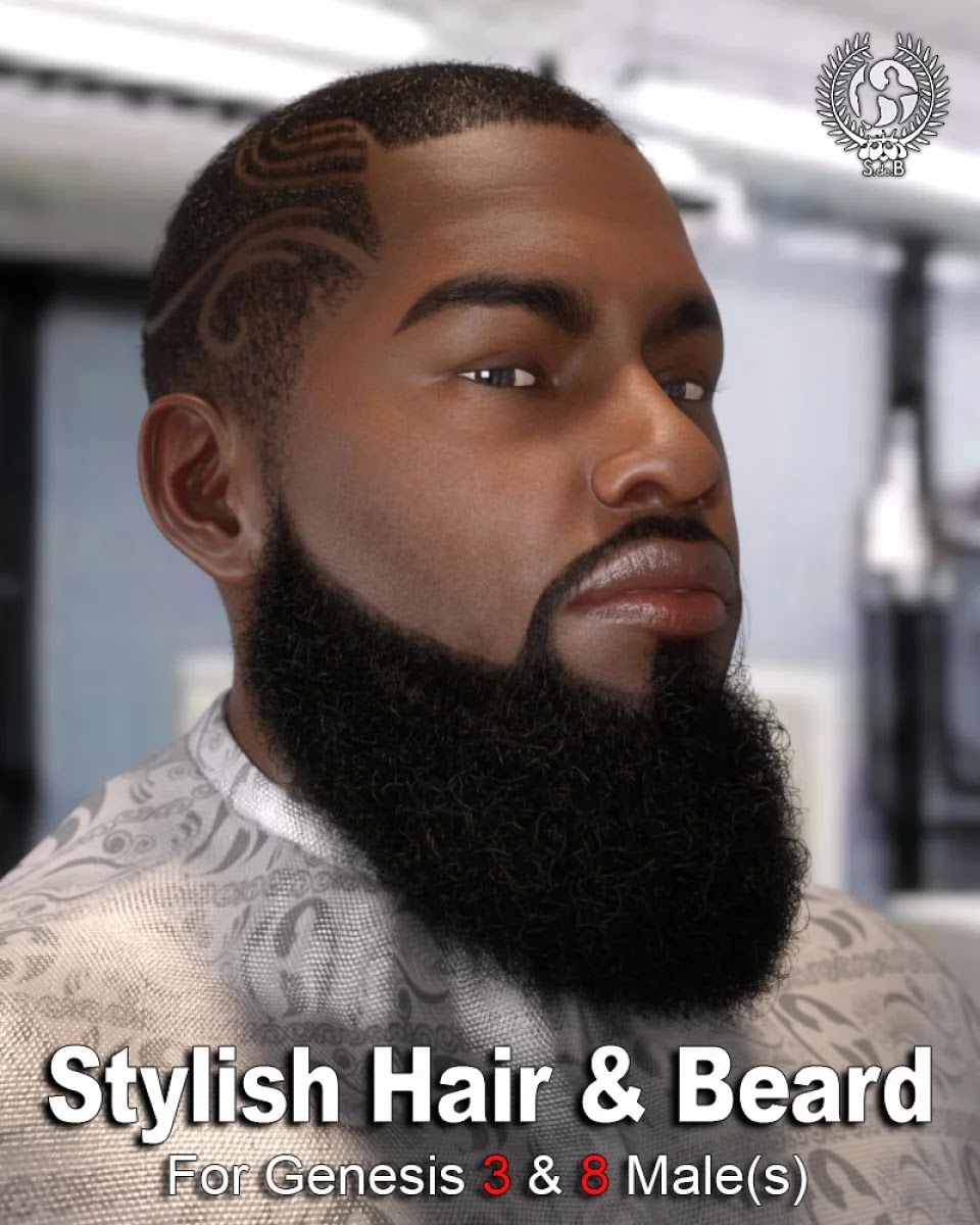 Stylish Hair and Beard for Genesis 3 and 8 Male(s)_DAZ3D下载站