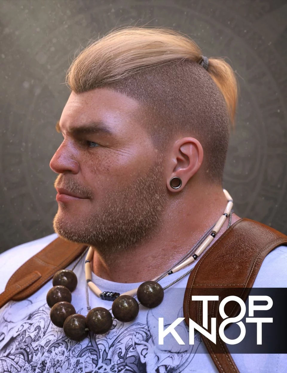 Top Knot Hair and Beard for Genesis 3 and 8_DAZ3D下载站
