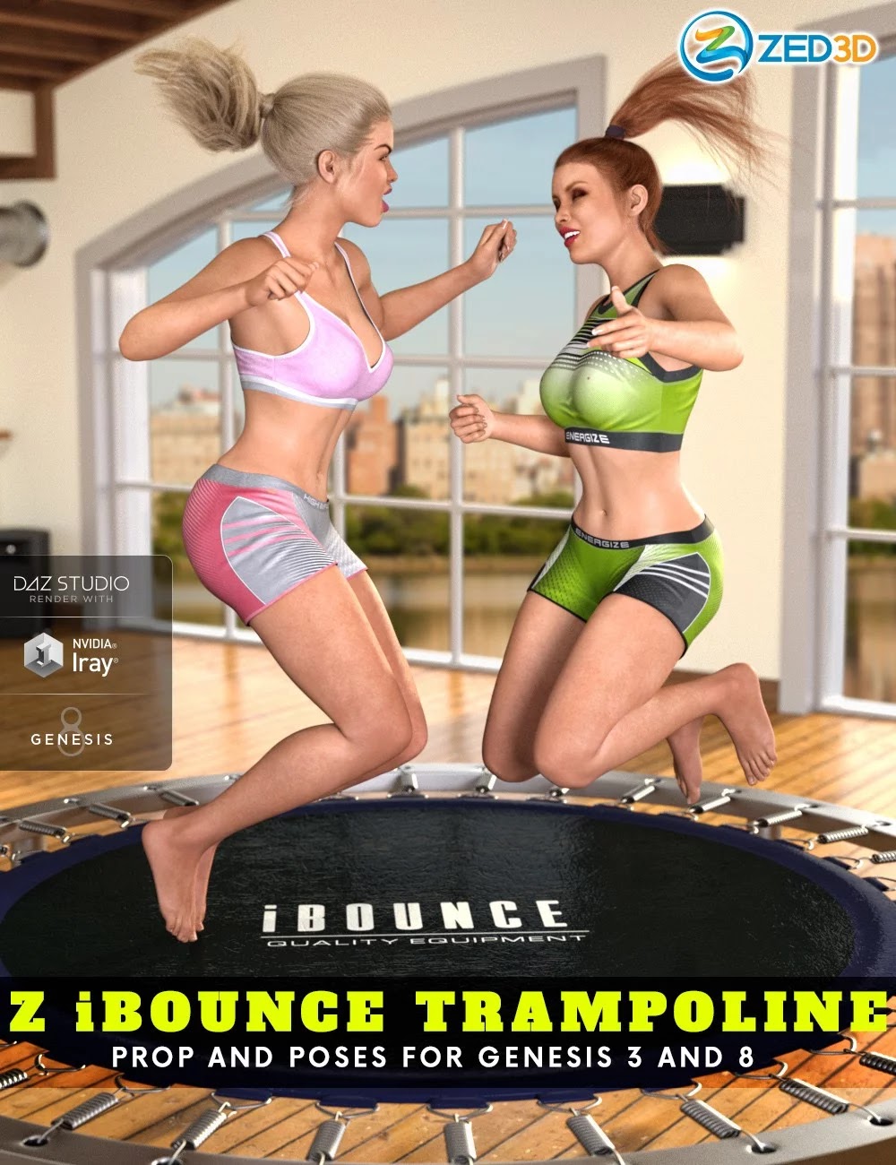 Z iBounce Trampoline Prop and Poses for Genesis 3 and 8_DAZ3D下载站