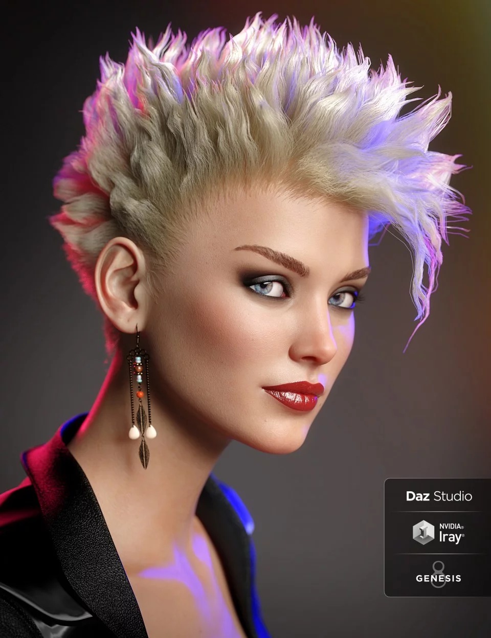 dForce C1 Spiky Hair for Genesis 3 and 8_DAZ3D下载站