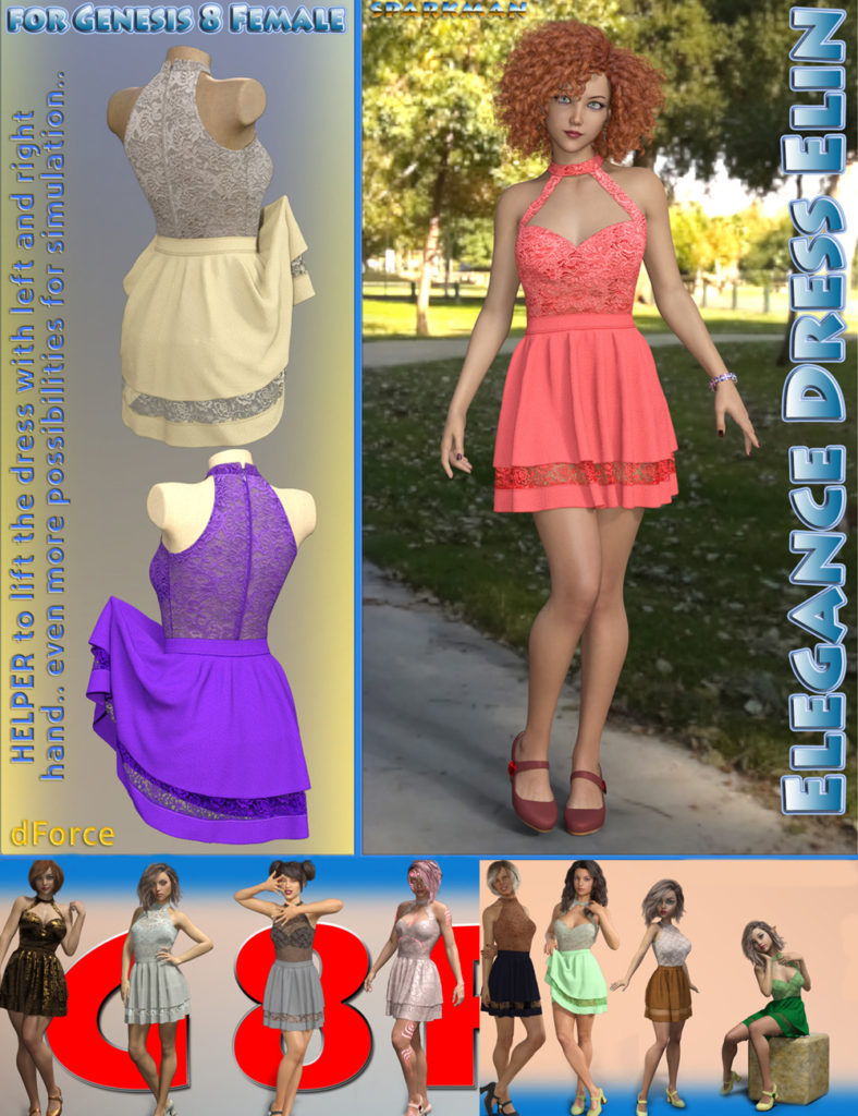 dForce Elegance Dress Elin for Genesis 8 Female_DAZ3D下载站
