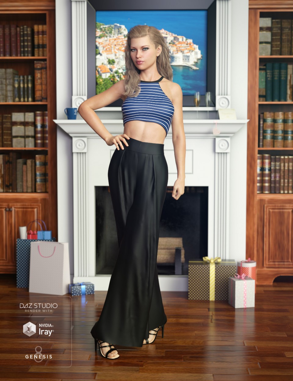 dForce Palazzo Pants Outfit for Genesis 8 Female(s)_DAZ3D下载站