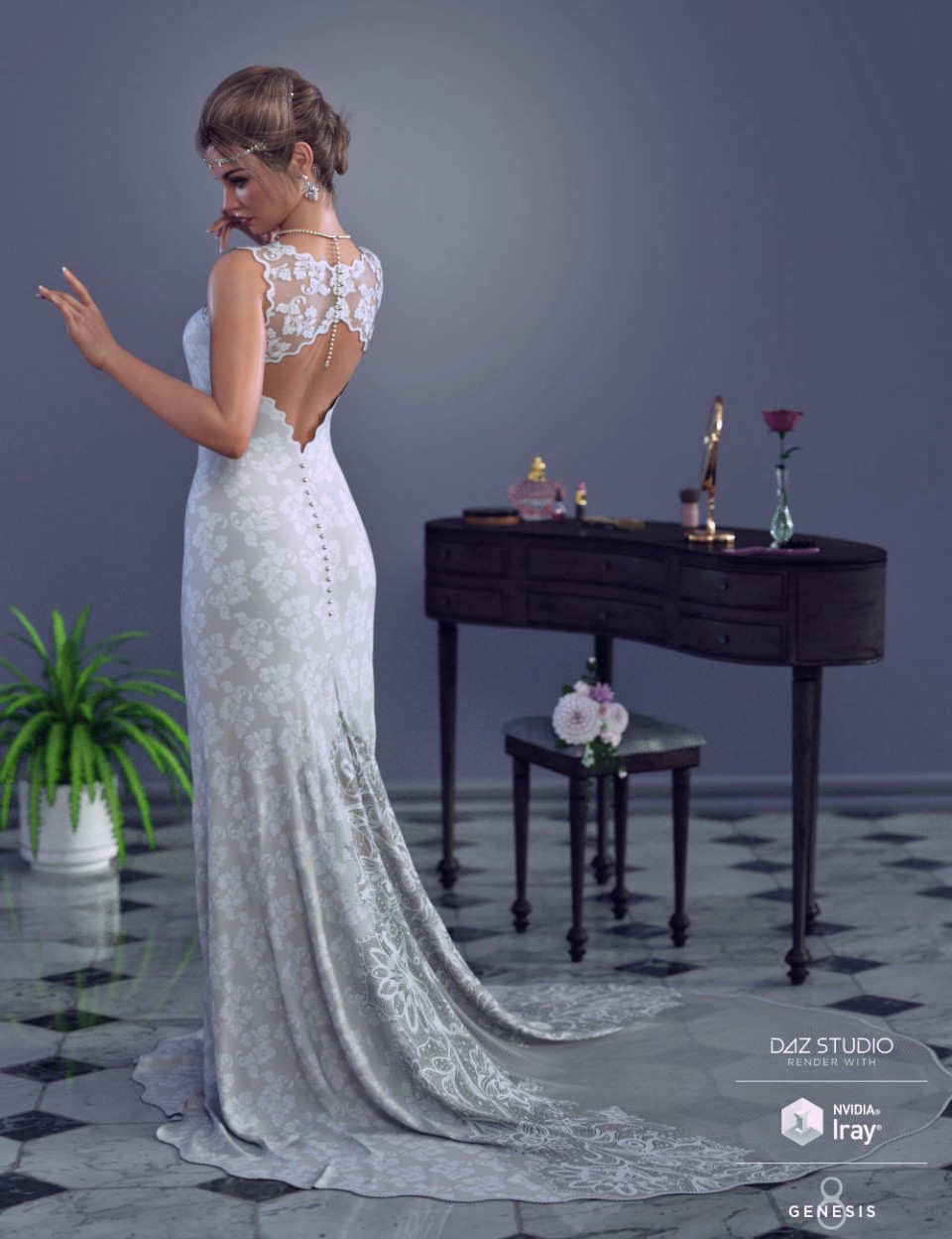 dForce White Wedding Outfit for Genesis 8 Female(s)_DAZ3D下载站