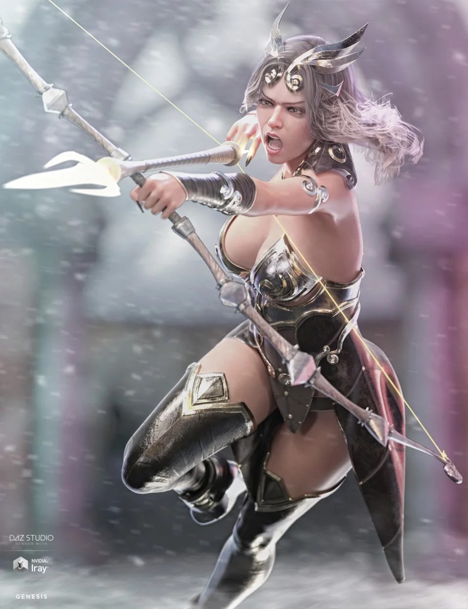 dForce Lightning Archer Outfit and Weapons_DAZ3D下载站