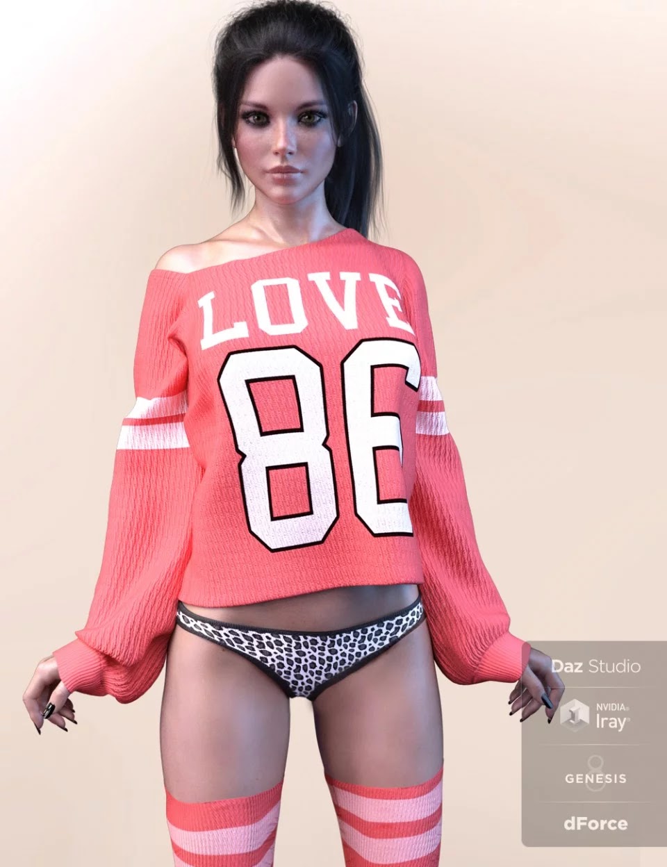 dForce X-Fashion Print Sweater Outfit for Genesis 8 Female(s)_DAZ3D下载站
