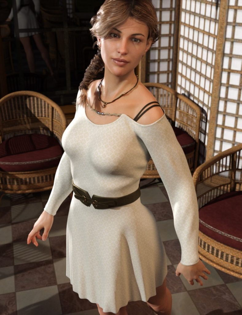 dForce Open Shoulder Dress for Genesis 8 Female(s)_DAZ3D下载站