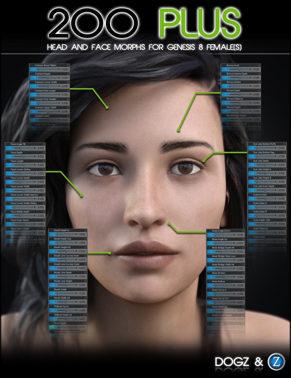 200 Plus Head and Face Morphs for Genesis 8 Female(s)_DAZ3D下载站