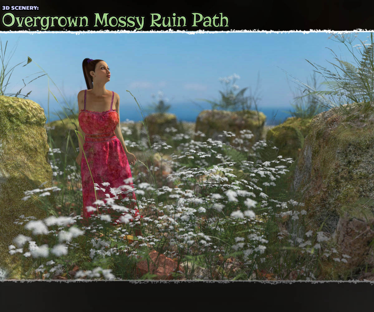 3D Scenery: Overgrown Mossy Ruin Path_DAZ3D下载站