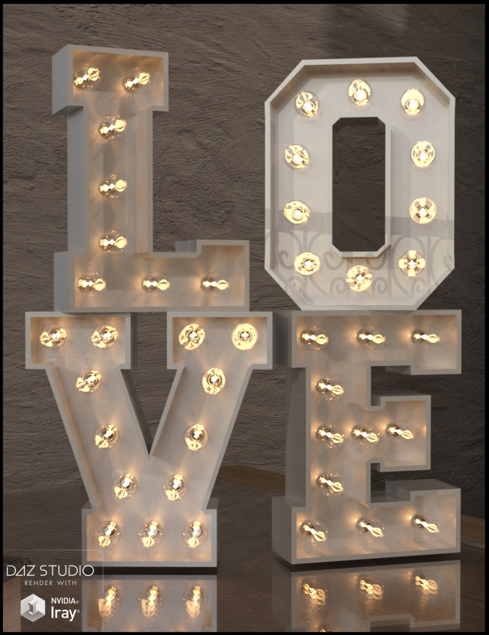 Alphabet and Number Props with Lights for Iray_DAZ3D下载站