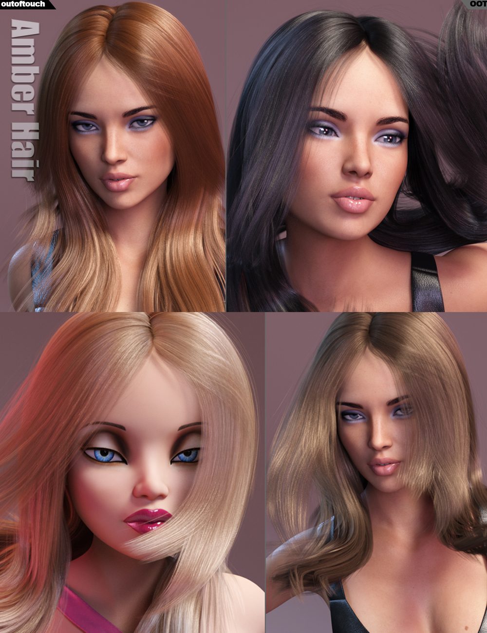 Amber Hair for Victoria 4, Genesis 2 Female(s) and Genesis 3 Female(s)_DAZ3DDL