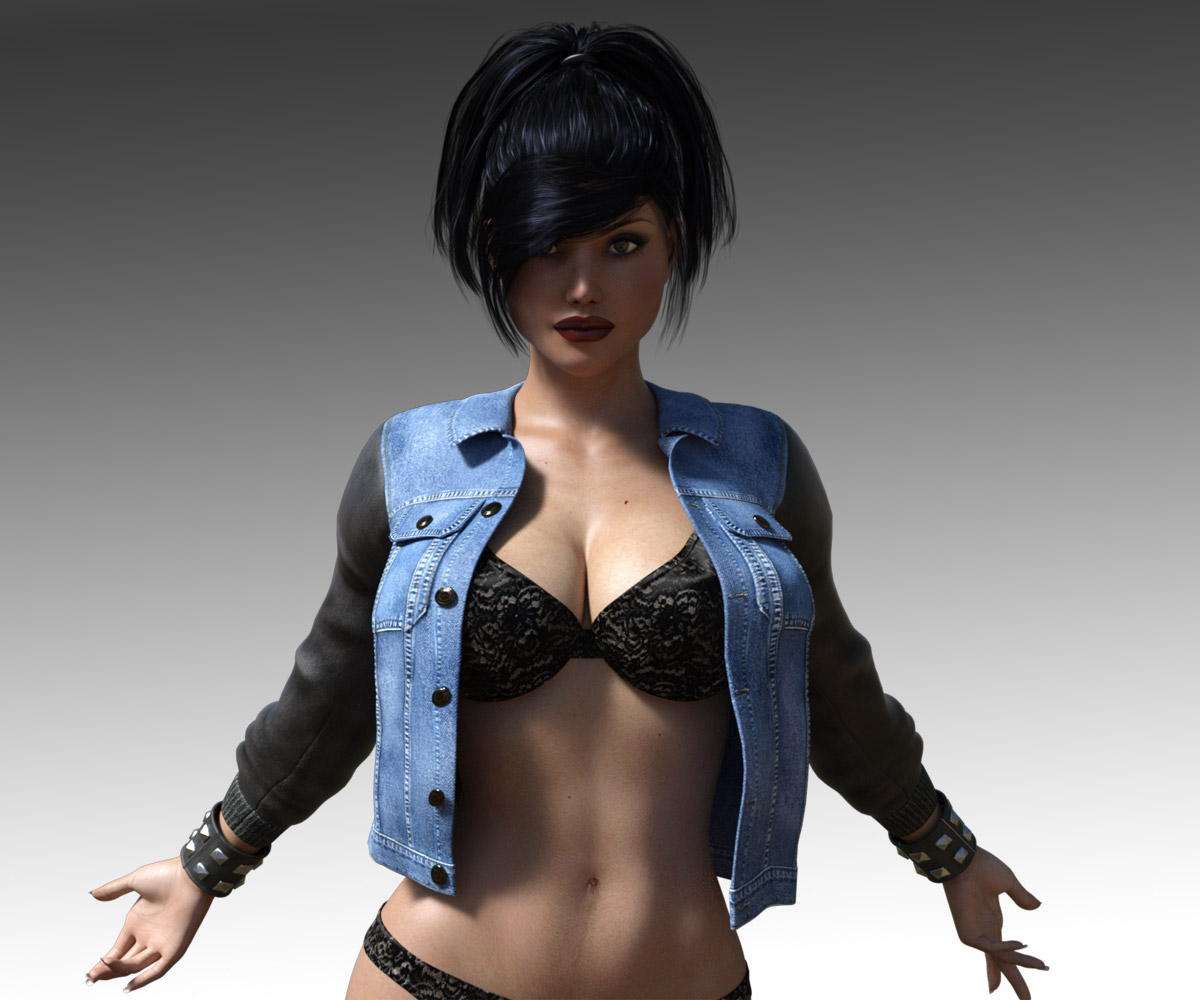 Denim and Leather Jacket for Genesis 3 Female_DAZ3D下载站