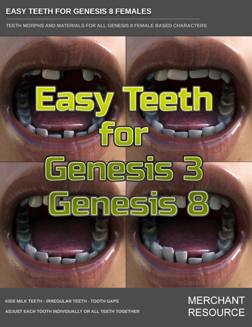 Easy Teeth for Genesis 3 and Genesis 8 – Merchant Resource – Custom Bundle_DAZ3DDL