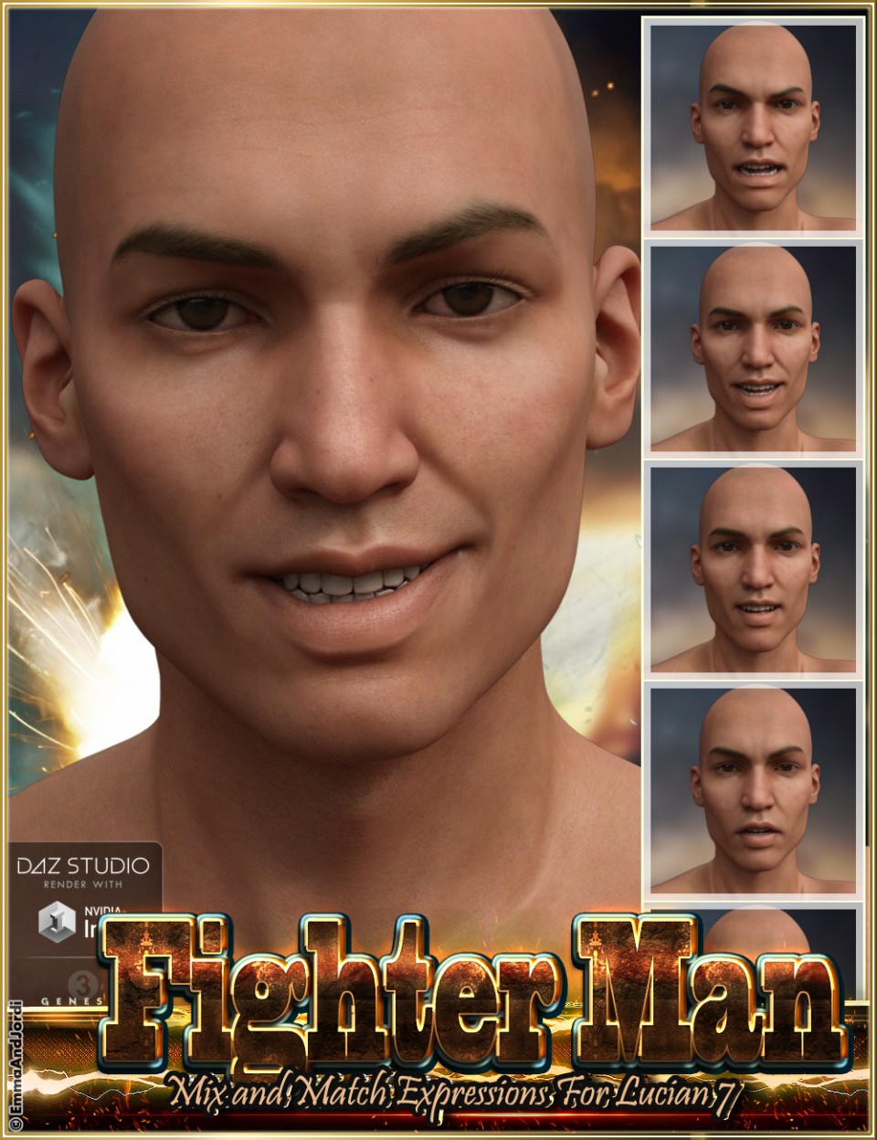 Fighter Man Mix and Match Expressions for Lucian 7 and Genesis 3 Male(s)_DAZ3DDL
