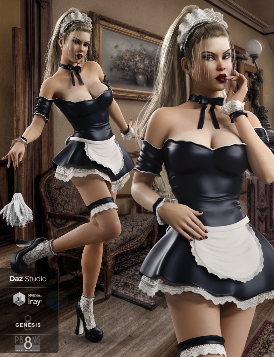 French Maid Costume Set for Genesis 8 Female(s)_DAZ3DDL