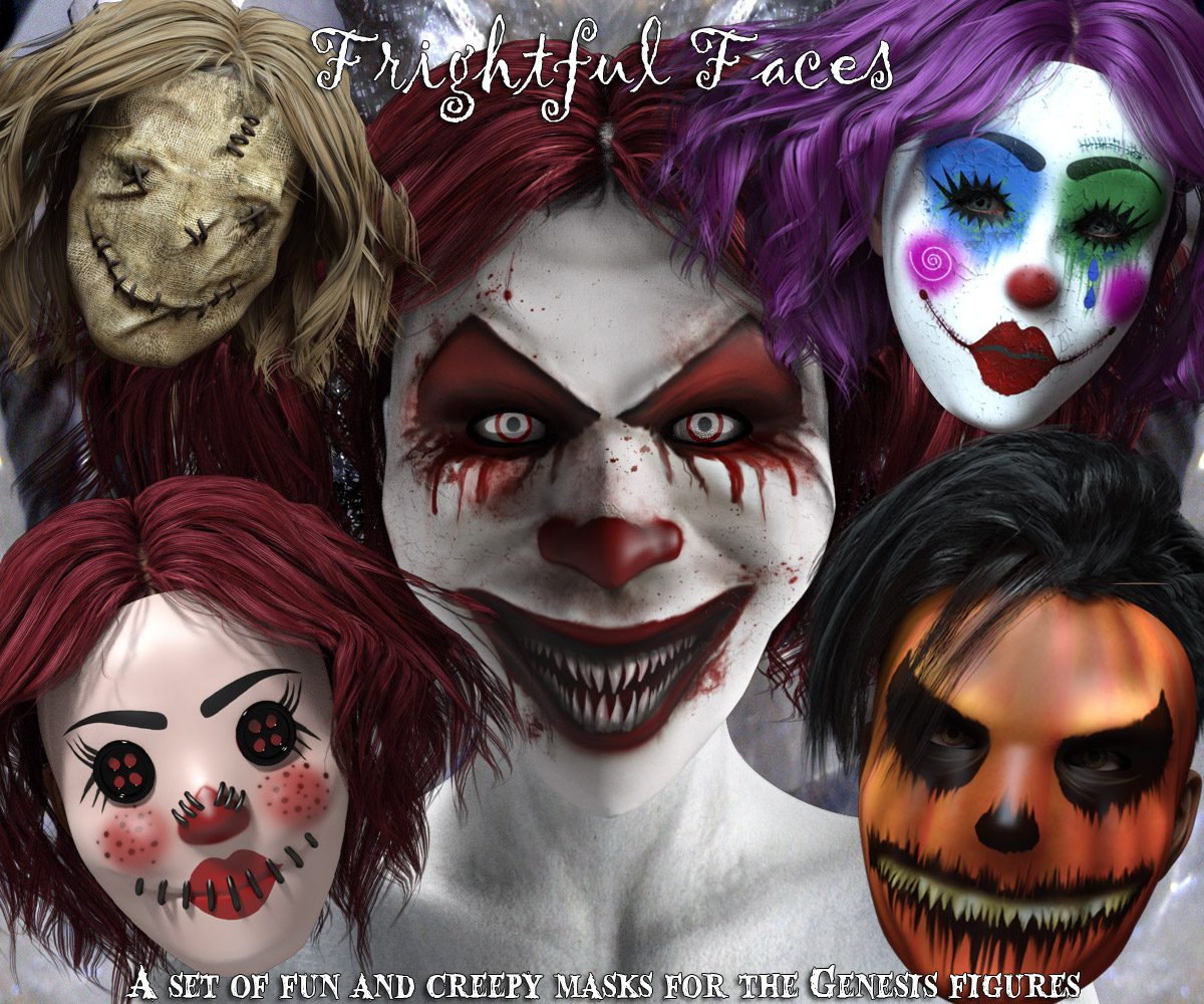 Frightful Faces – Halloween Mask Props_DAZ3D下载站