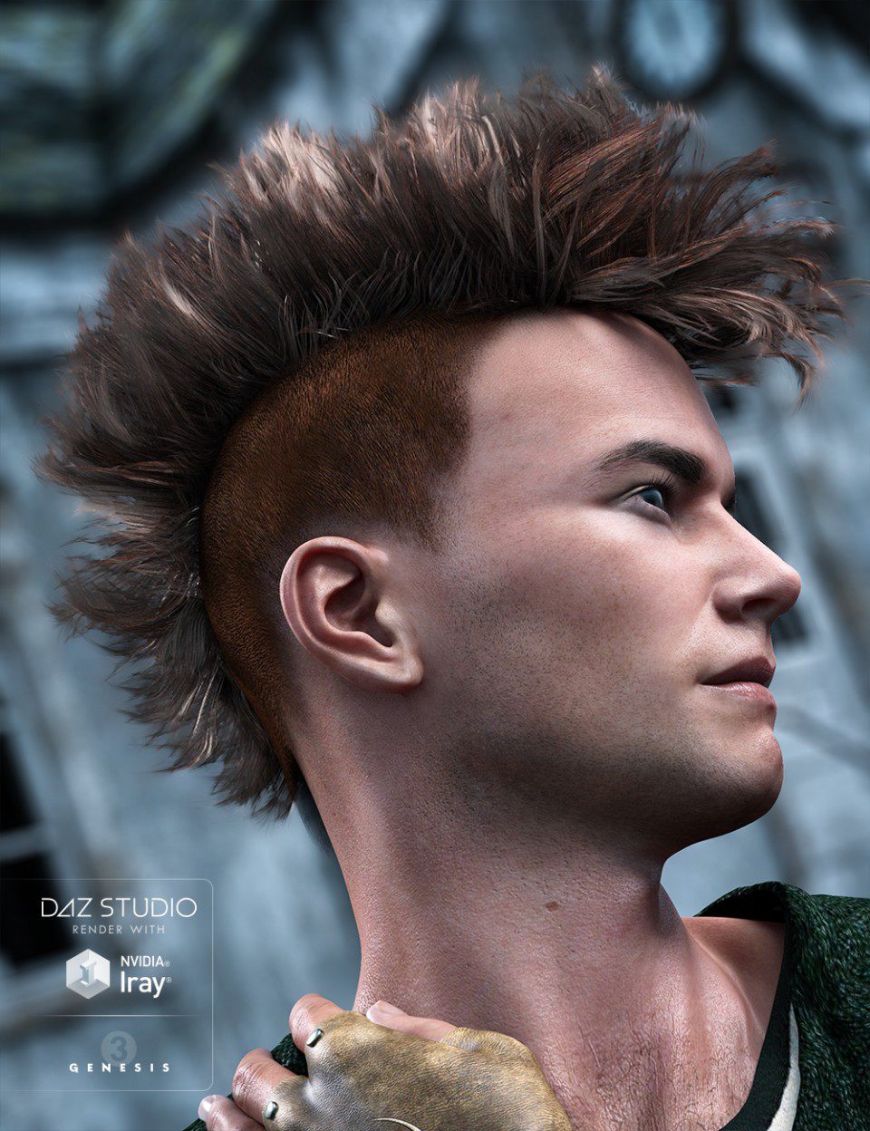 Gothic MoHawk Hair for Genesis 3 Male(s)_DAZ3D下载站