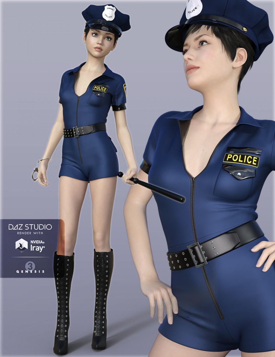 H&C Sexy Police Costume for Genesis 3 Female(s)_DAZ3D下载站
