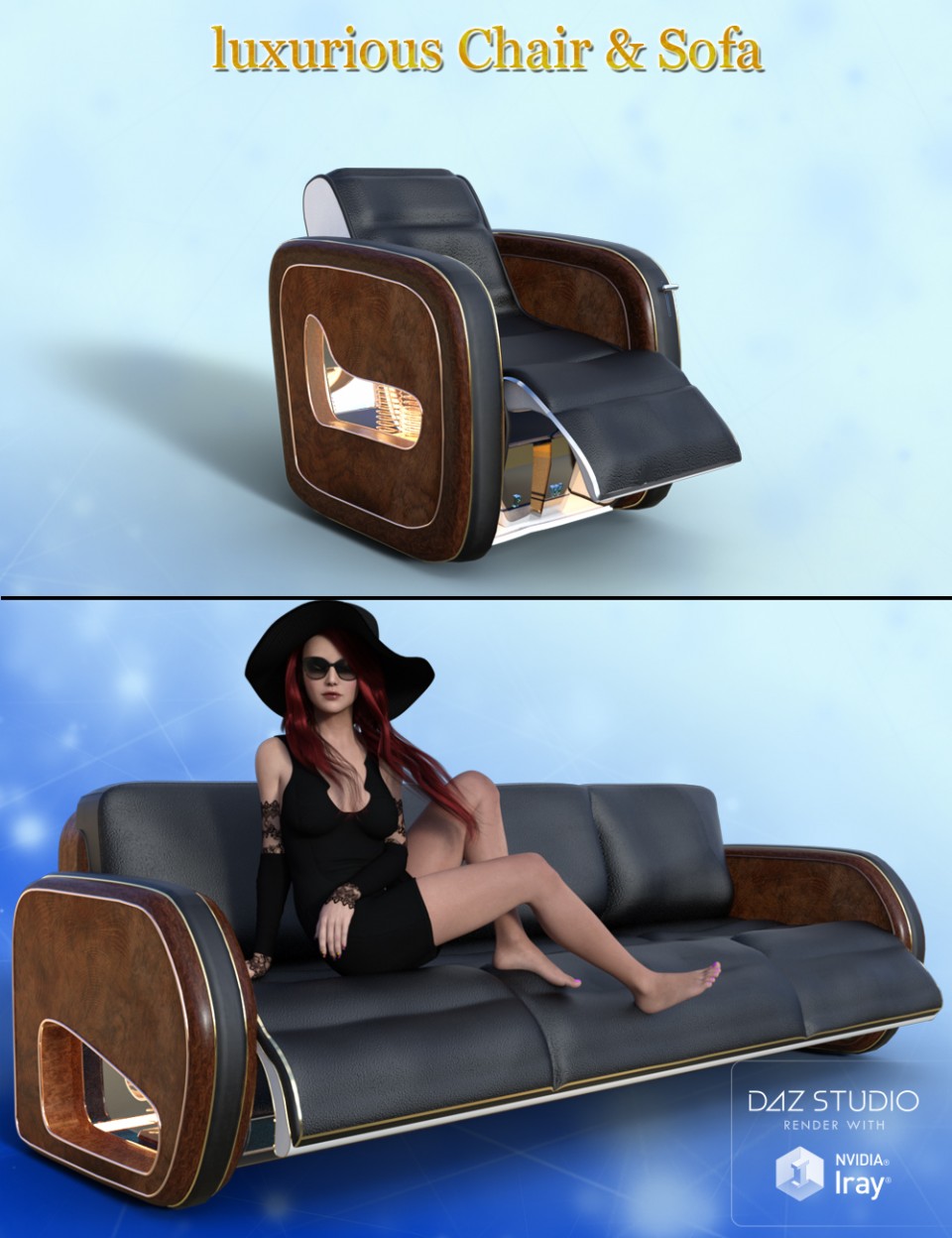 Luxurious Chair and Sofa_DAZ3D下载站