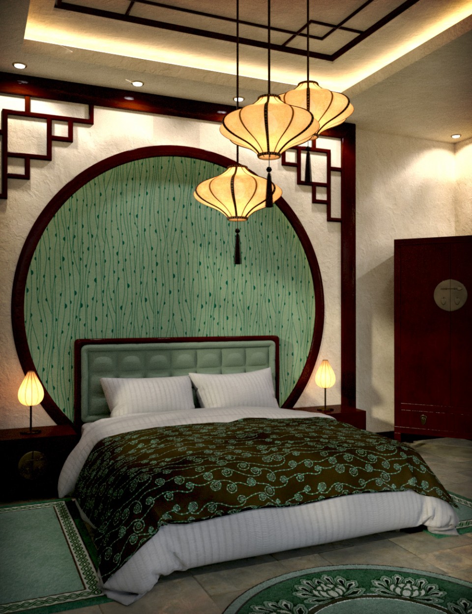 Modern Chinese Bedroom_DAZ3D下载站