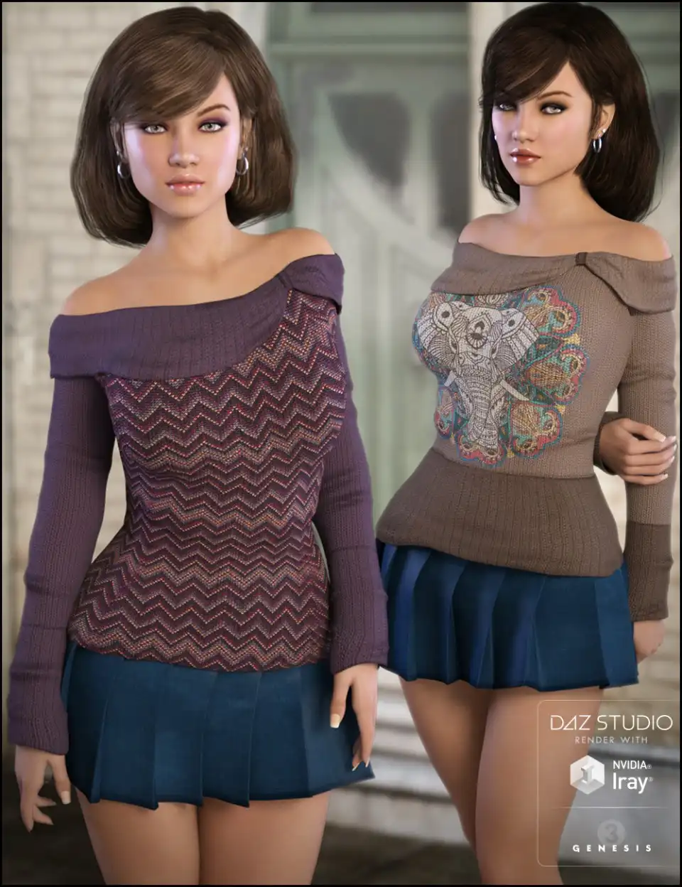 Off Shoulder Sweater Comfy Textures_DAZ3D下载站
