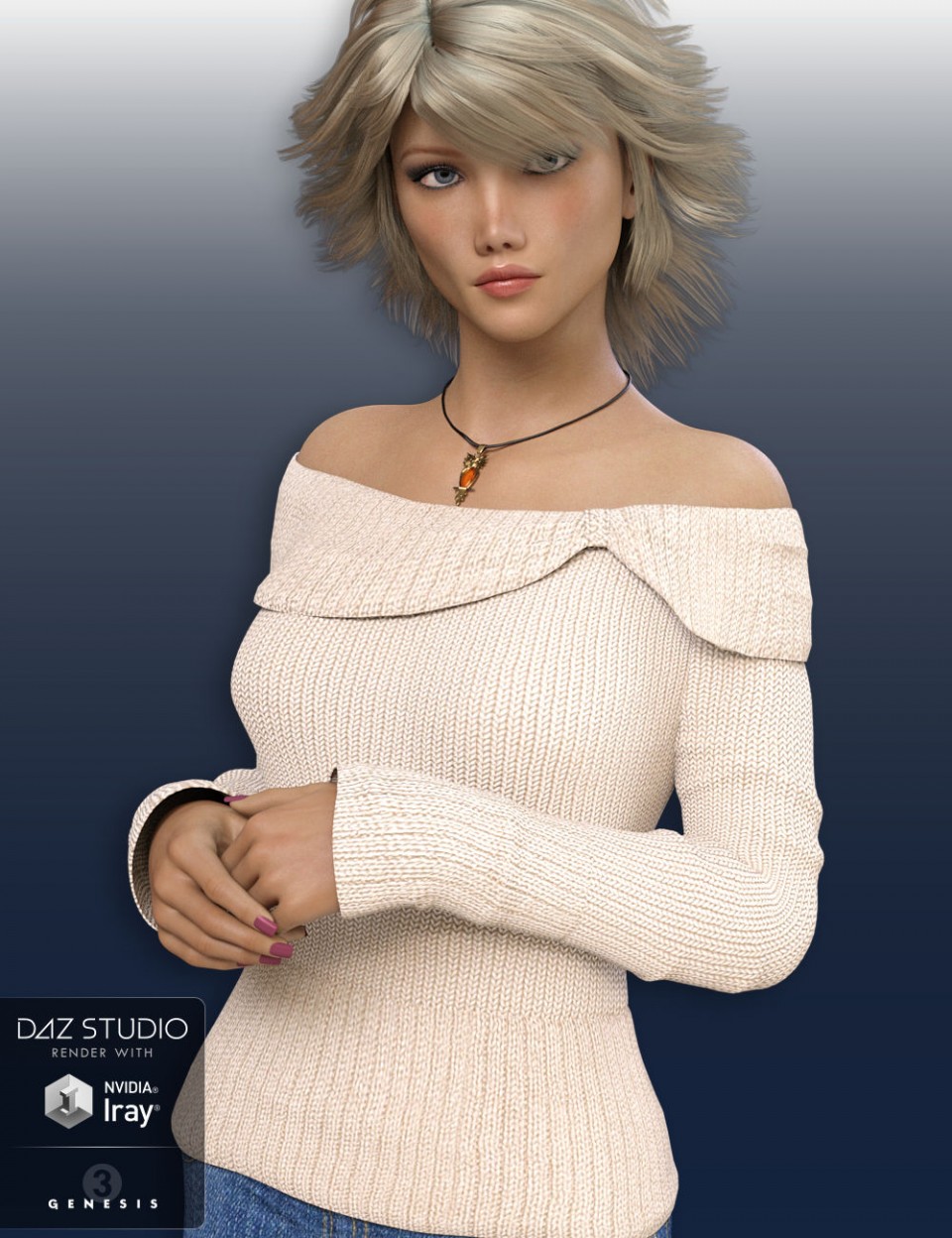 Off Shoulder Sweater for Genesis 3 Female(s)_DAZ3D下载站