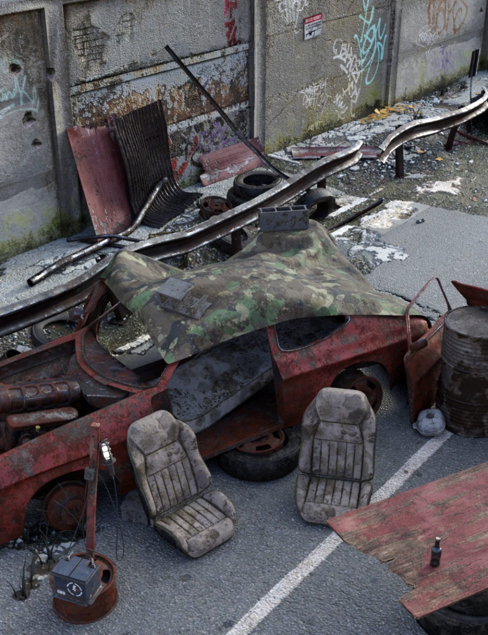 Post-Apocalyptic World: Car Wreck_DAZ3DDL