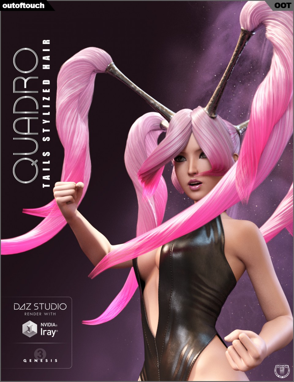 Quadro Tails Stylized Hair for Genesis 3 Female(s)_DAZ3D下载站