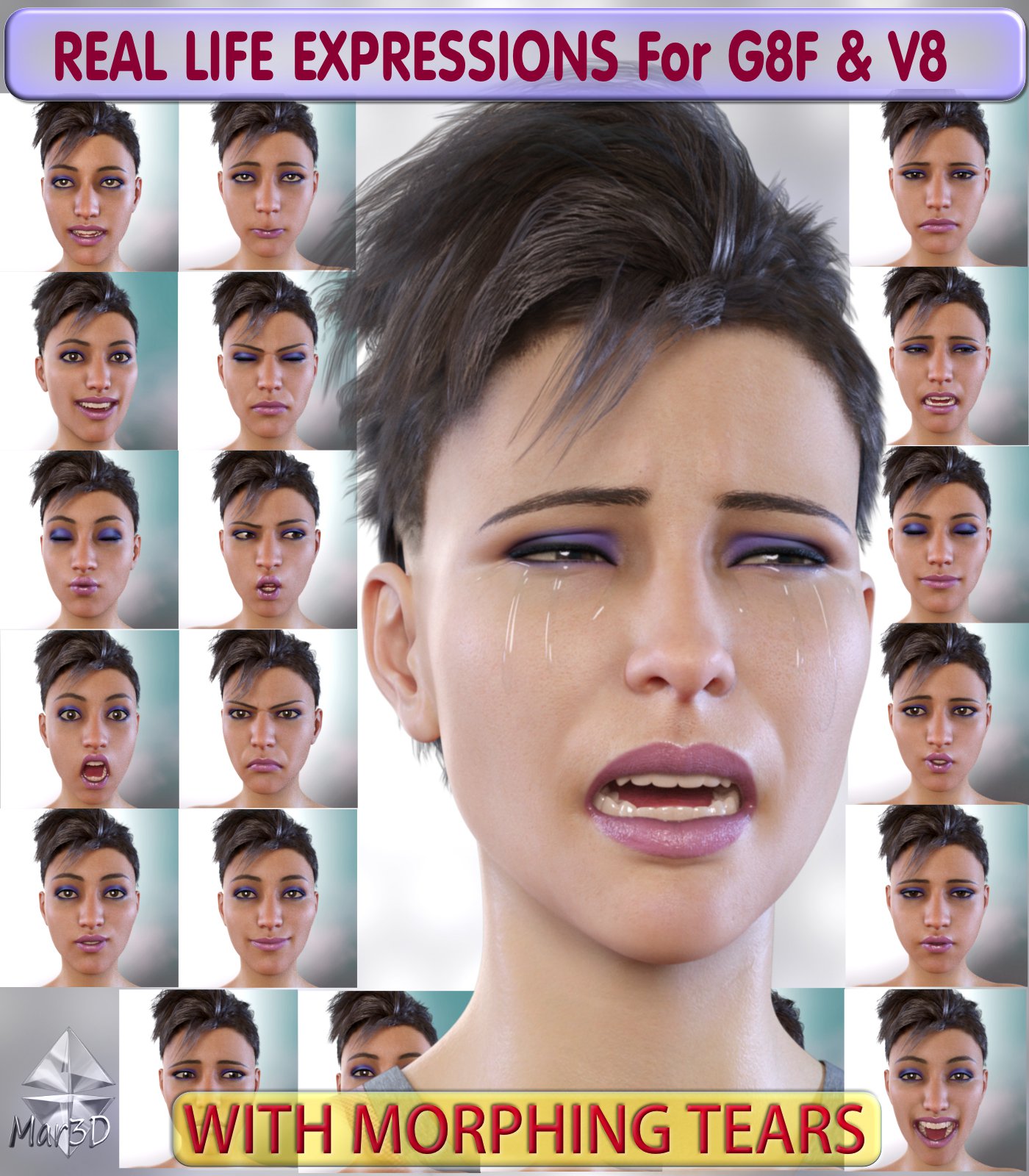 Real Life Expressions for G8F & V8 – With Morphing Tears_DAZ3D下载站