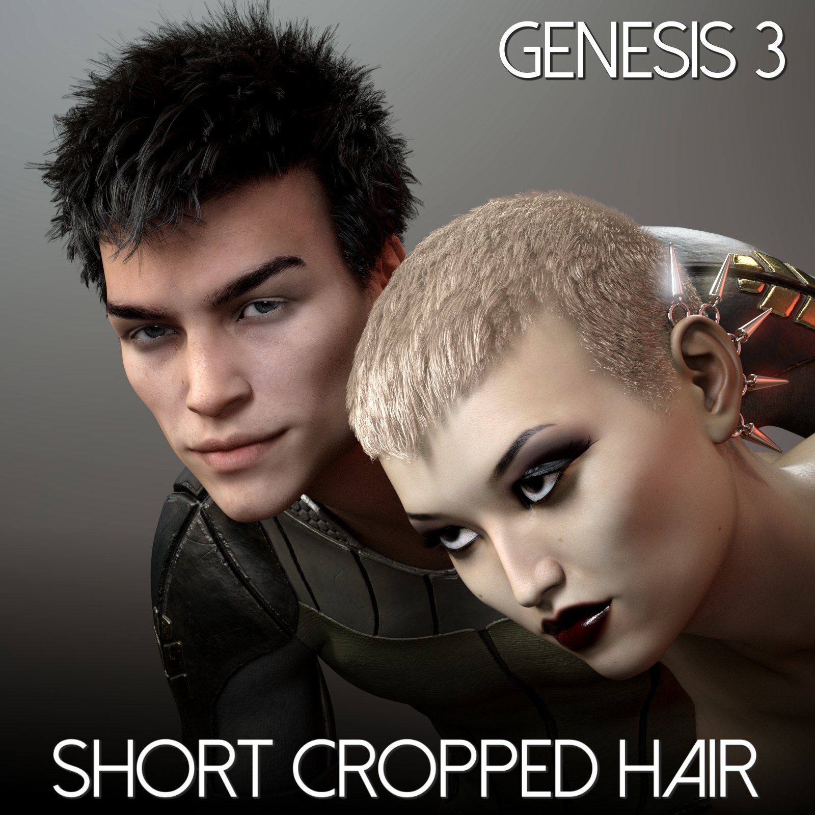 Short Cropped Hair for Genesis 3 Male and Females_DAZ3D下载站
