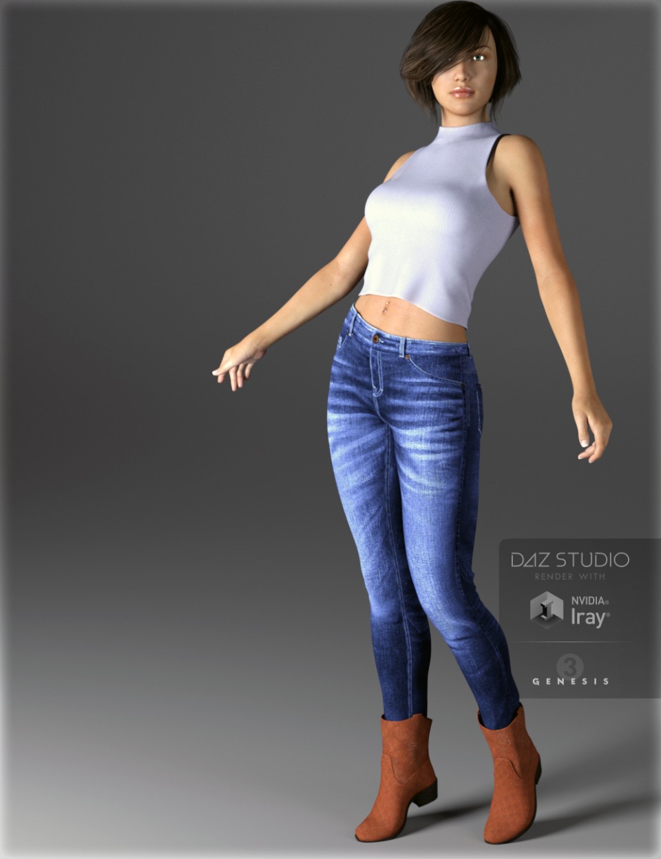Skinny Jean Outfit for Genesis 3 Female(s)_DAZ3D下载站
