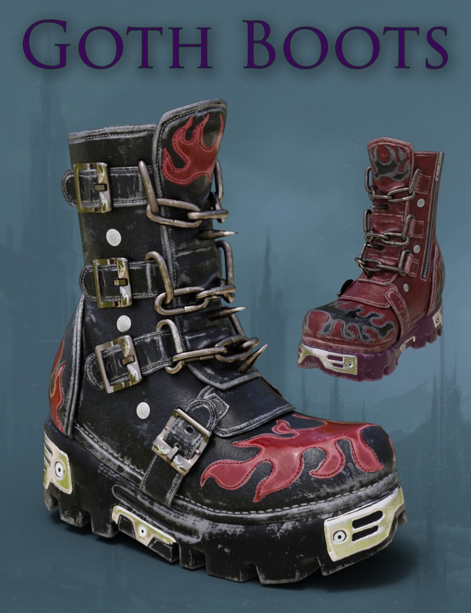 Slide3D Goth Boots for Genesis 3 Female(s)_DAZ3D下载站