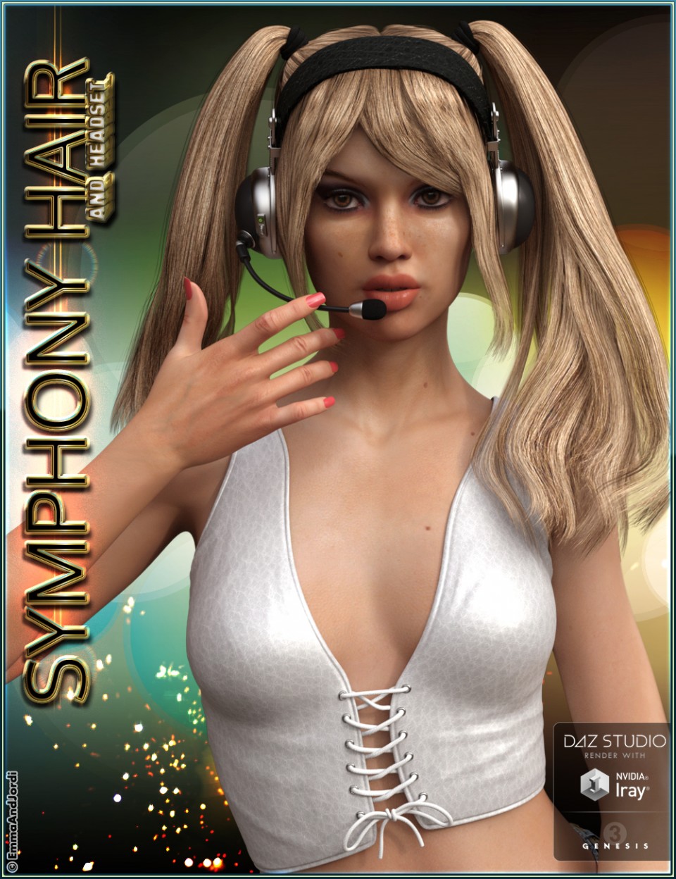 Symphony Hair and Headset for Genesis 3 Female(s)_DAZ3D下载站