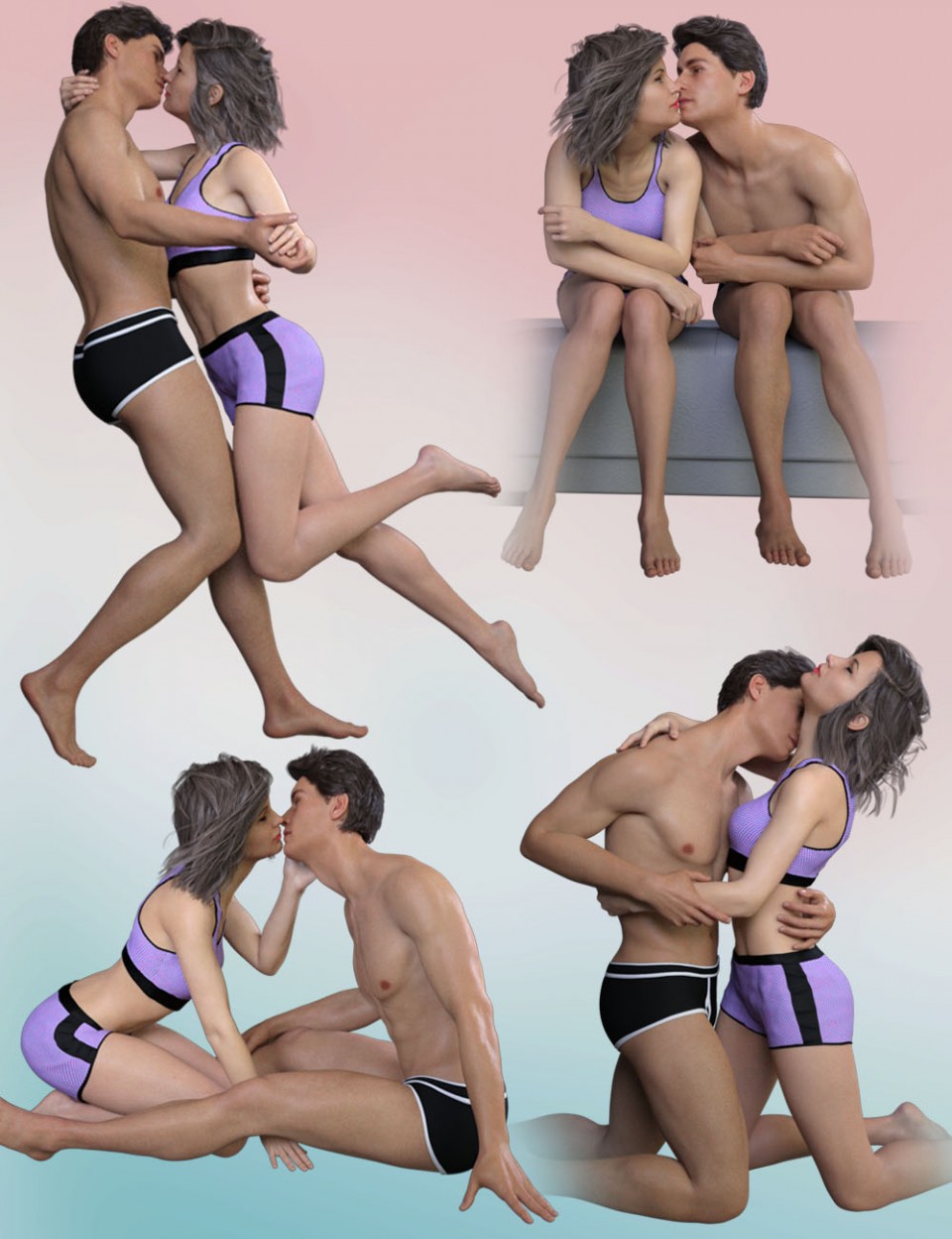 The Kiss of Love Poses for Victoria 8 and Michael 8_DAZ3D下载站