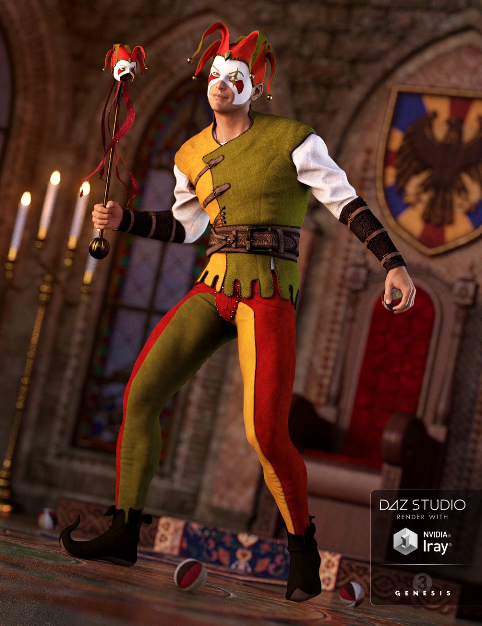 The Shadow Jester Outfit for Genesis 3 Male(s)_DAZ3D下载站
