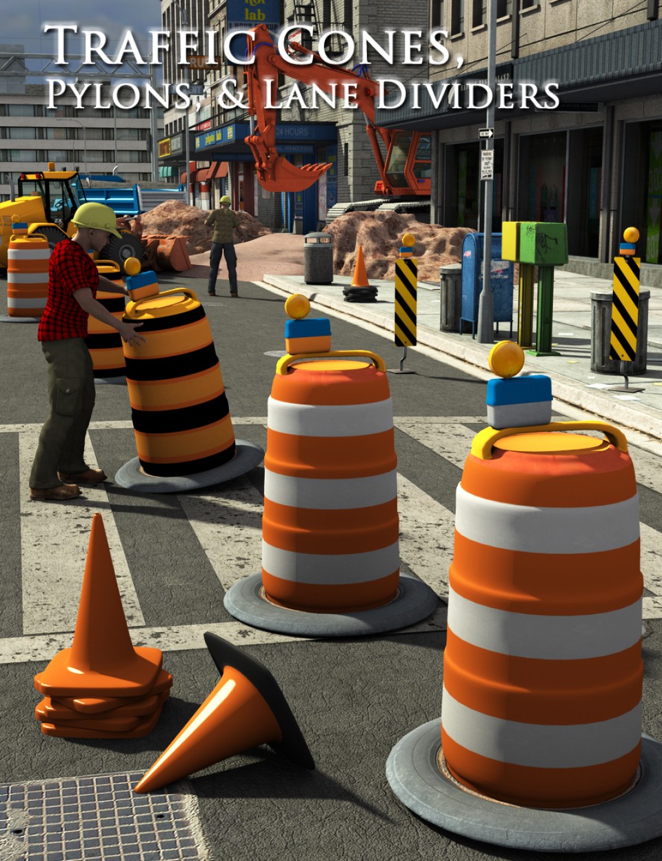 Traffic Cones, Pylons, and Lane Dividers_DAZ3DDL