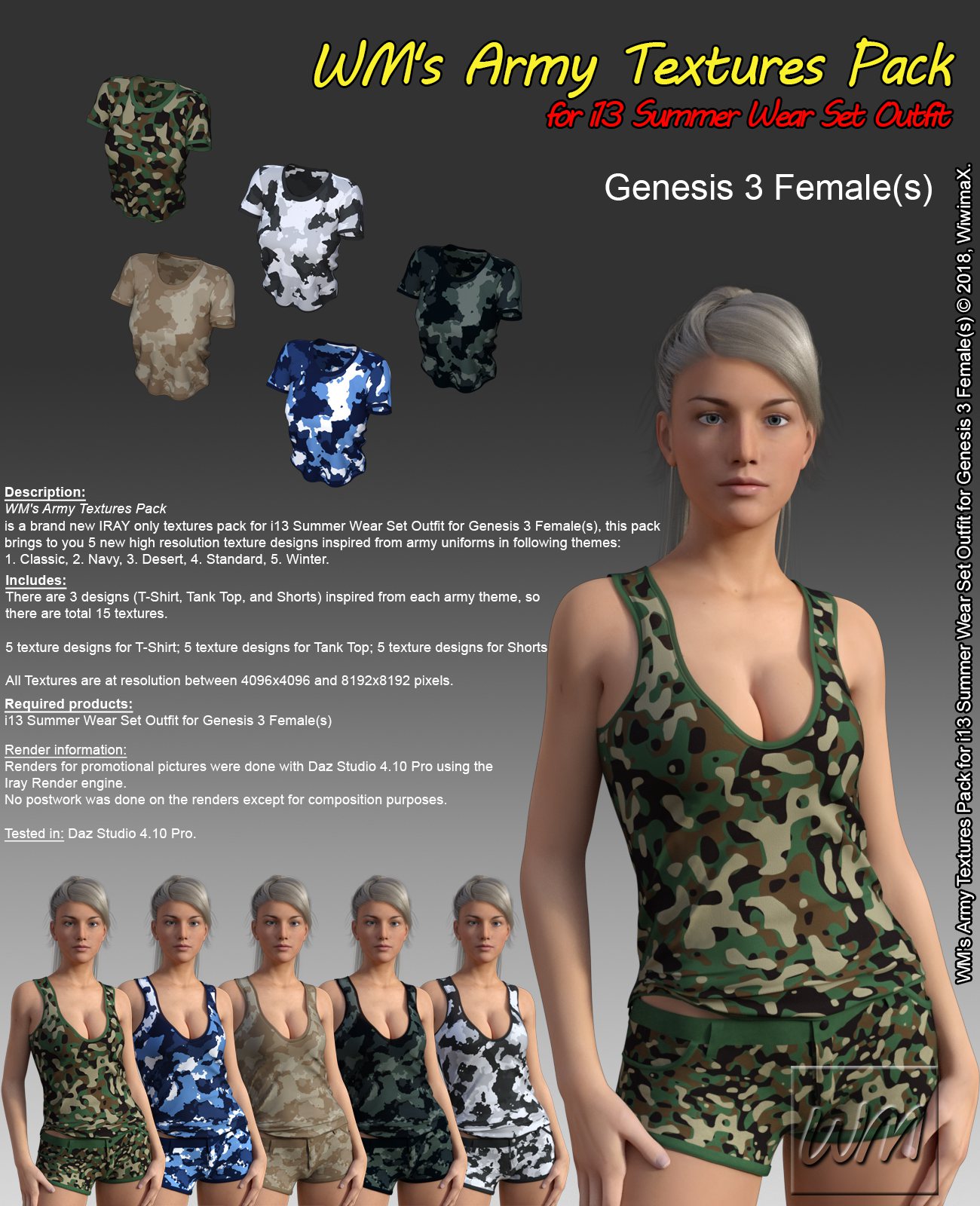 WM’s Army Textures Pack for I13 Summer Wear Set Outfit_DAZ3D下载站