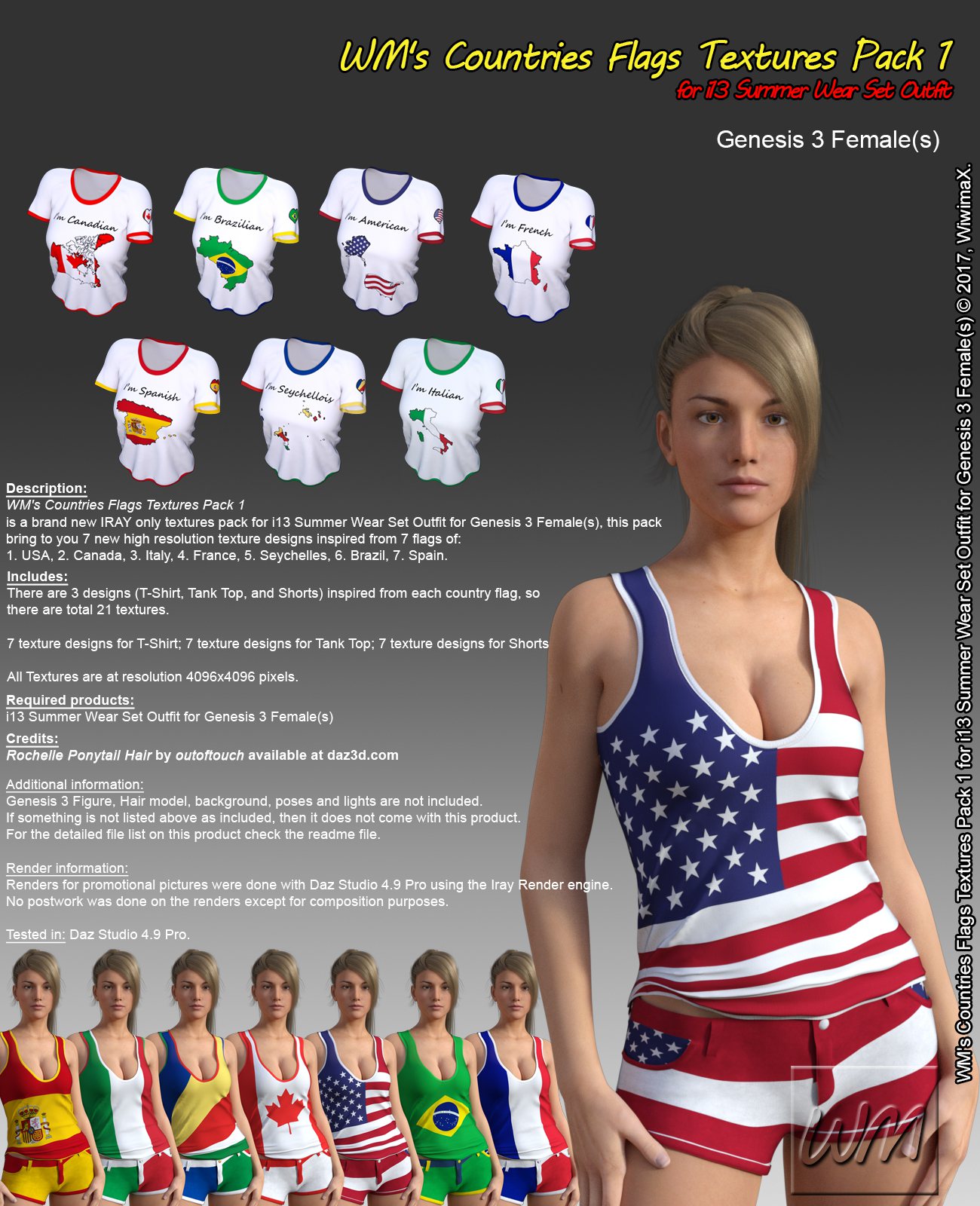 WM’s Countries Flags Textures Pack 1 for i13 Summer Wear Set Outfit_DAZ3D下载站