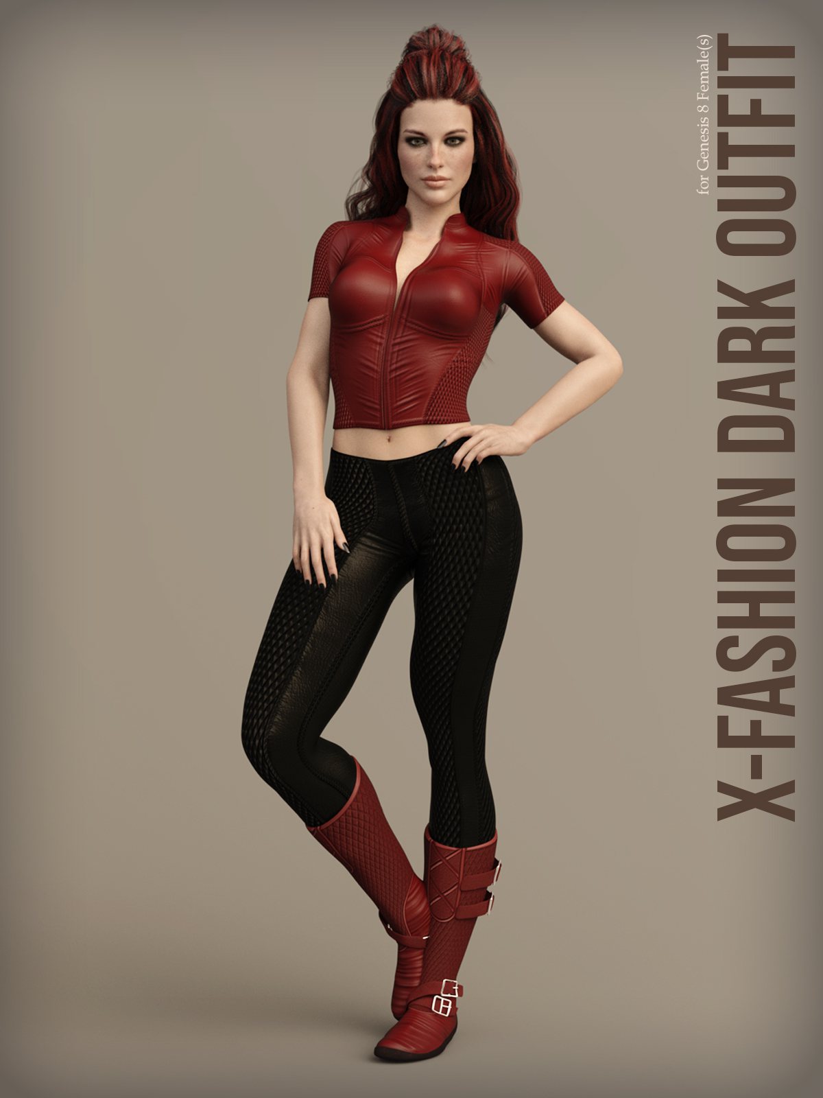 X-Fashion Dark Outfit for Genesis 8 Females_DAZ3D下载站