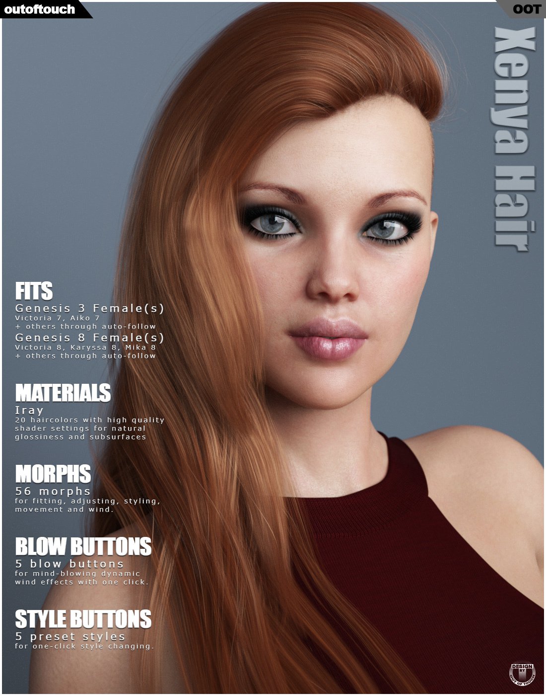 Xenya Hair for Genesis 3 and 8 Females_DAZ3D下载站