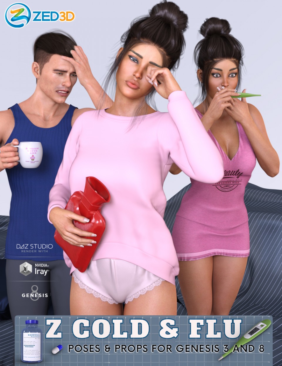 Z Cold and Flu – Props and Poses for Genesis 3 and 8_DAZ3D下载站