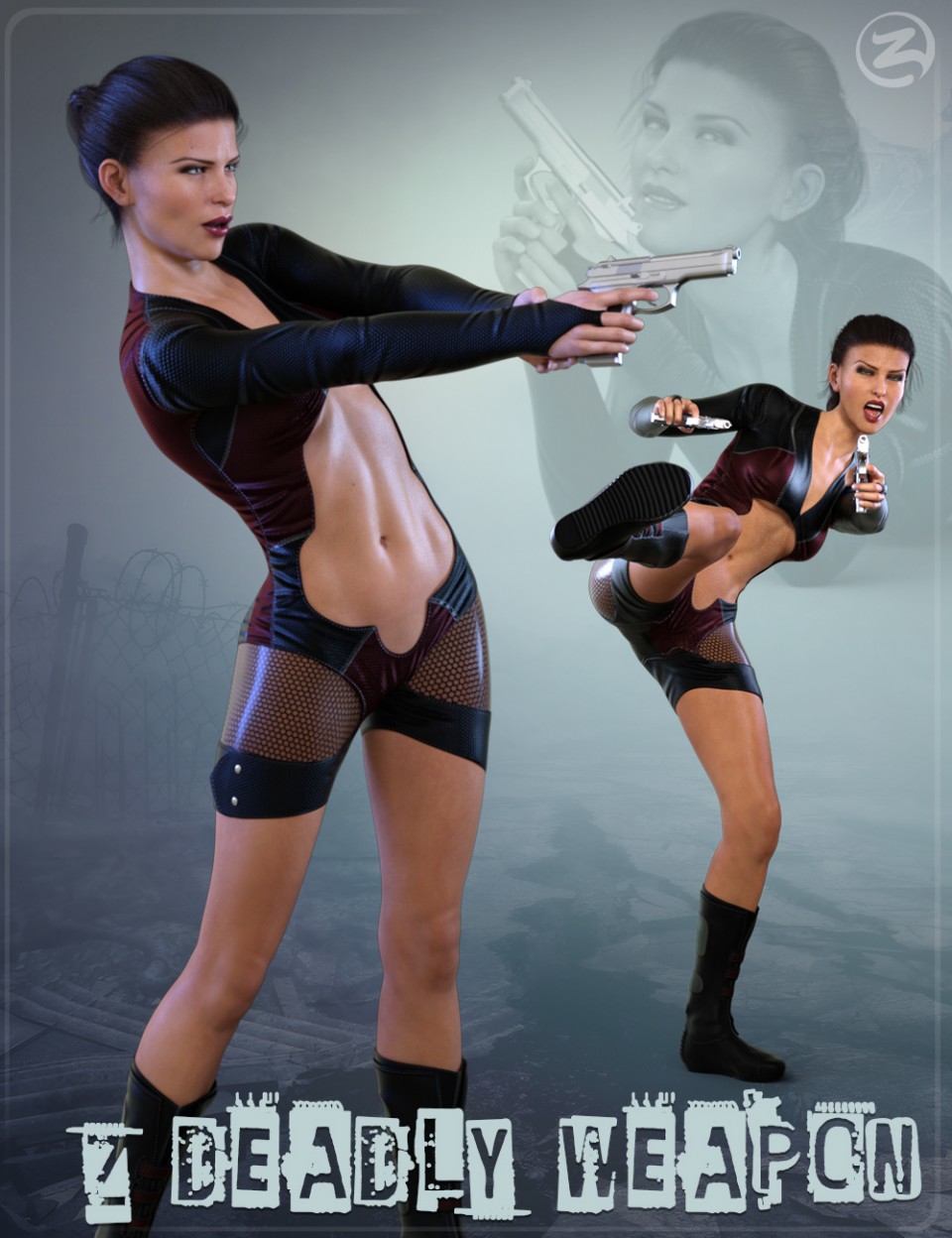 Z Deadly Weapon – Gun and Poses for Genesis 8 Female and Victoria 8_DAZ3D下载站