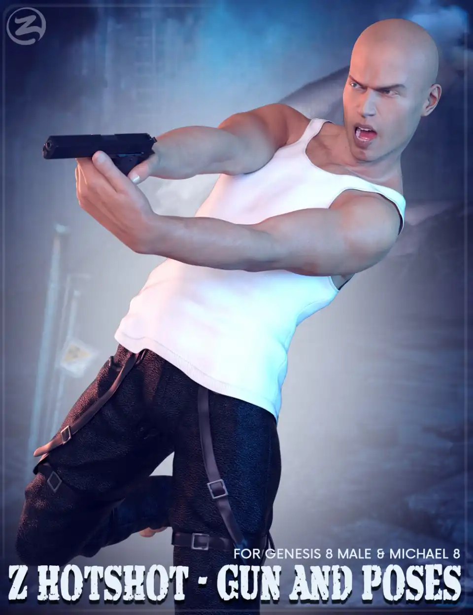 Z Hotshot – Gun and Poses for Genesis 8 Male & Michael 8_DAZ3D下载站