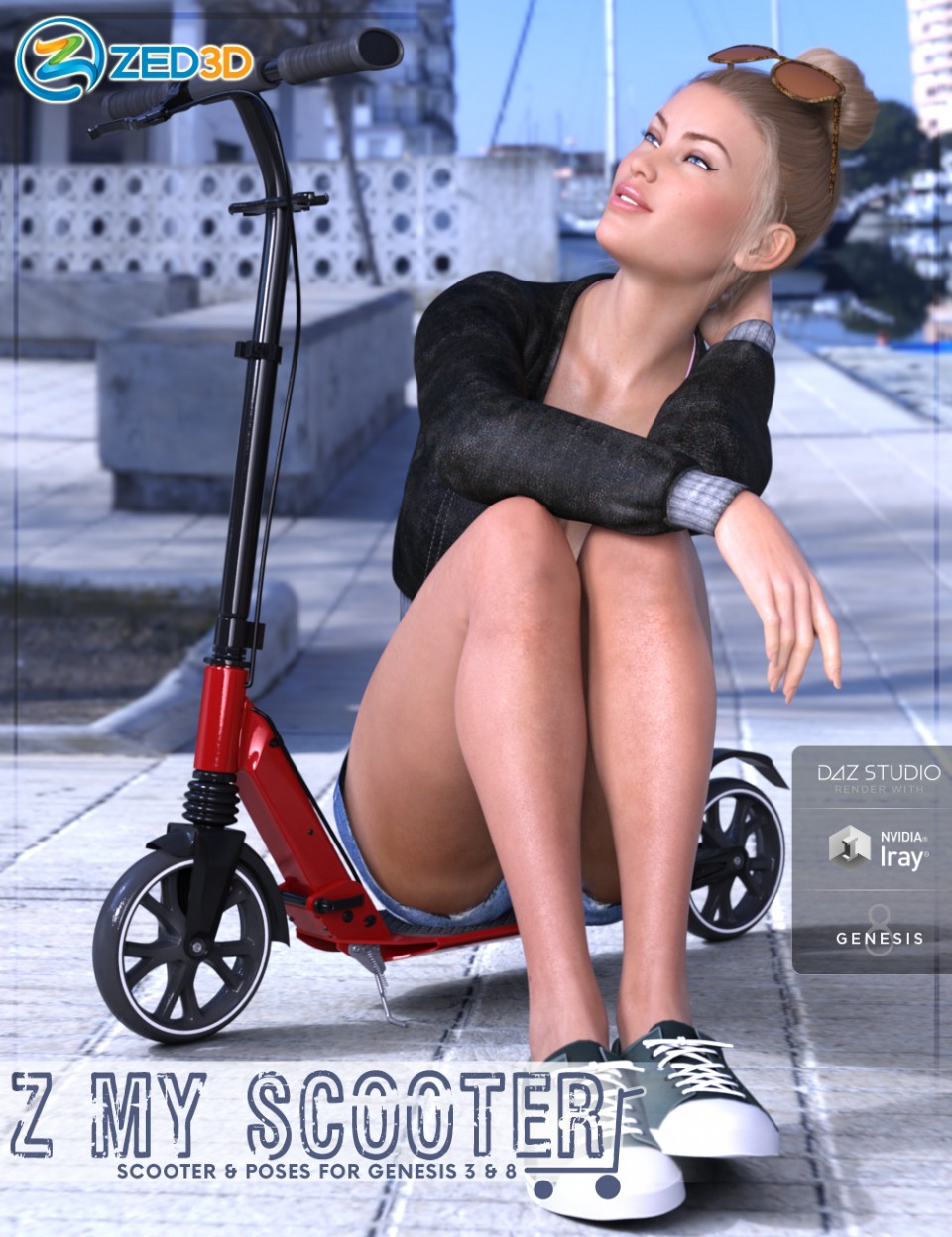Z My Scooter Prop and Poses for Genesis 3 and 8_DAZ3D下载站