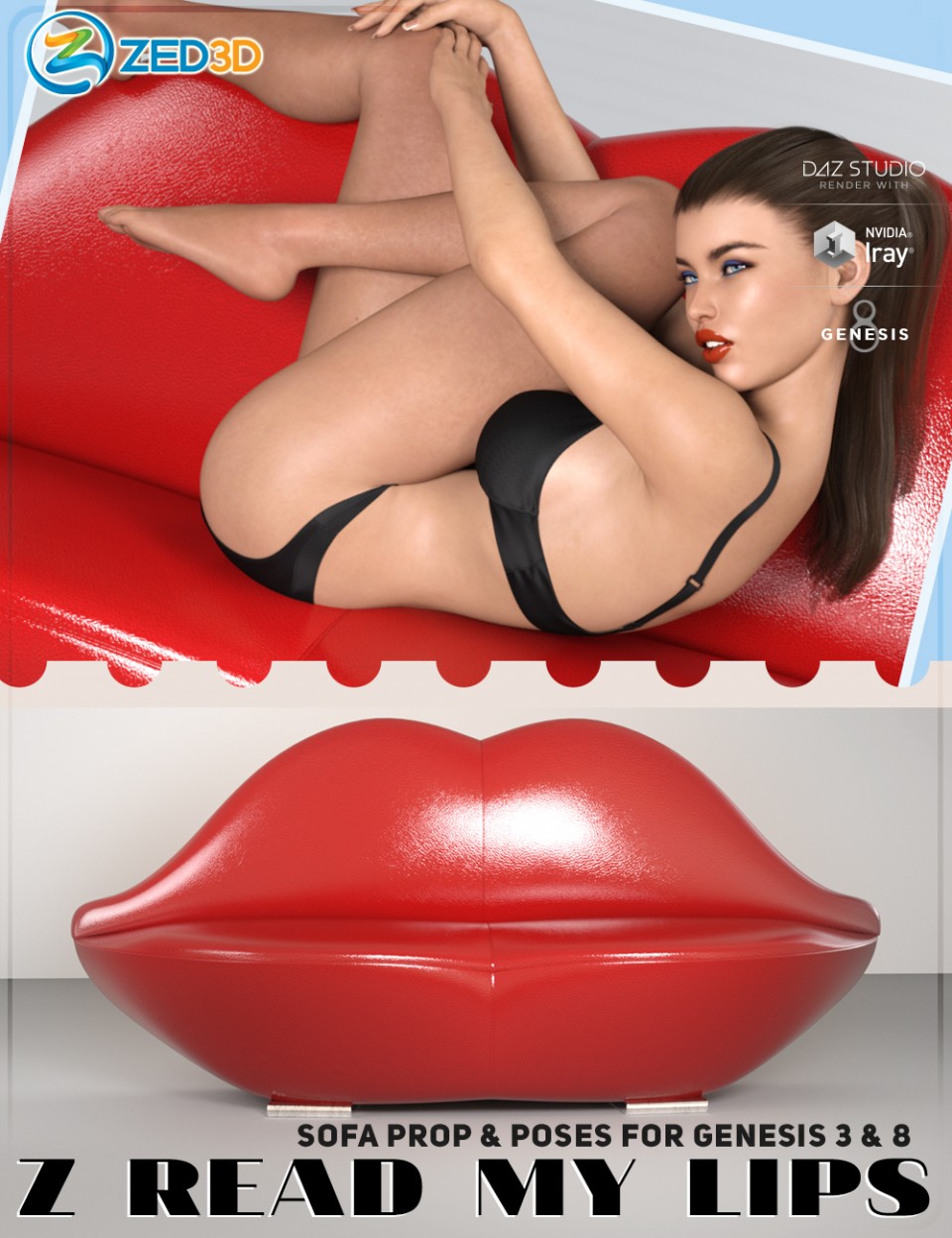 Z Read My Lips Sofa and Poses for Genesis 3 and 8_DAZ3D下载站