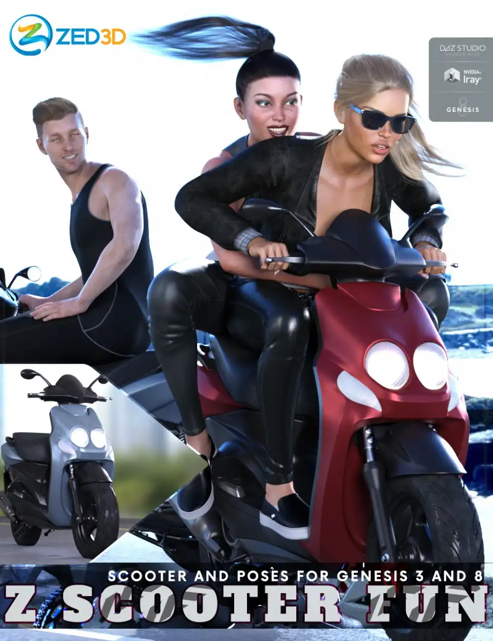 Z Scooter Fun and Poses for Genesis 3 and 8_DAZ3DDL